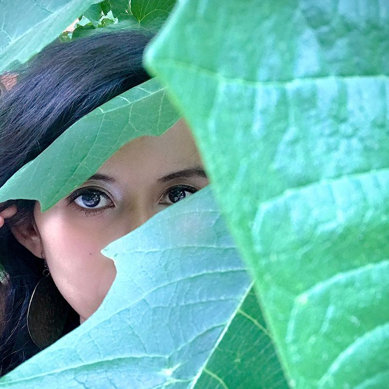 un ojo de mujer y una hoja